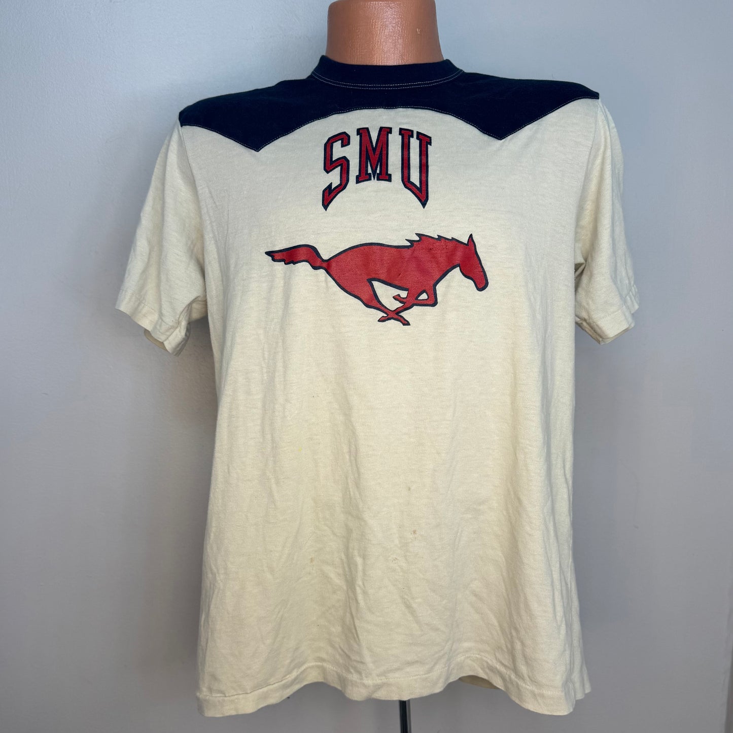 1980s SMU Mustangs T-Shirt, Champion Size Large, Southern Methodist University, Western Tee, Distressed