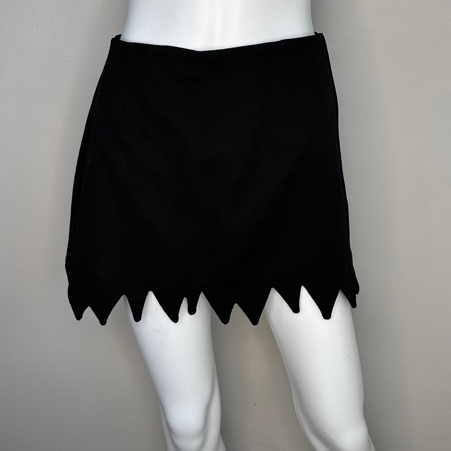 1970s Black Zig Zag Hem Mini Skirt, Size Small