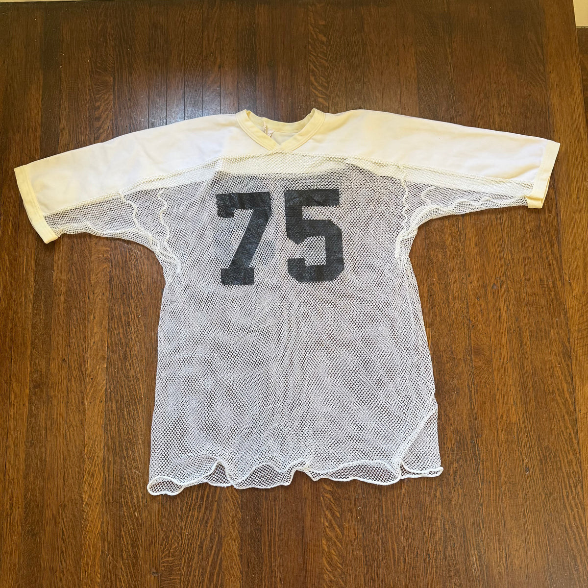 1970s Off White Open Mesh Football Jersey, Southern Athletic Size XL, No 75