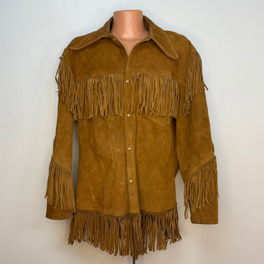 1960s/70s Brown Leather Jacket with Fringe, Sportswear Styled by National Shirt Shops Size Large