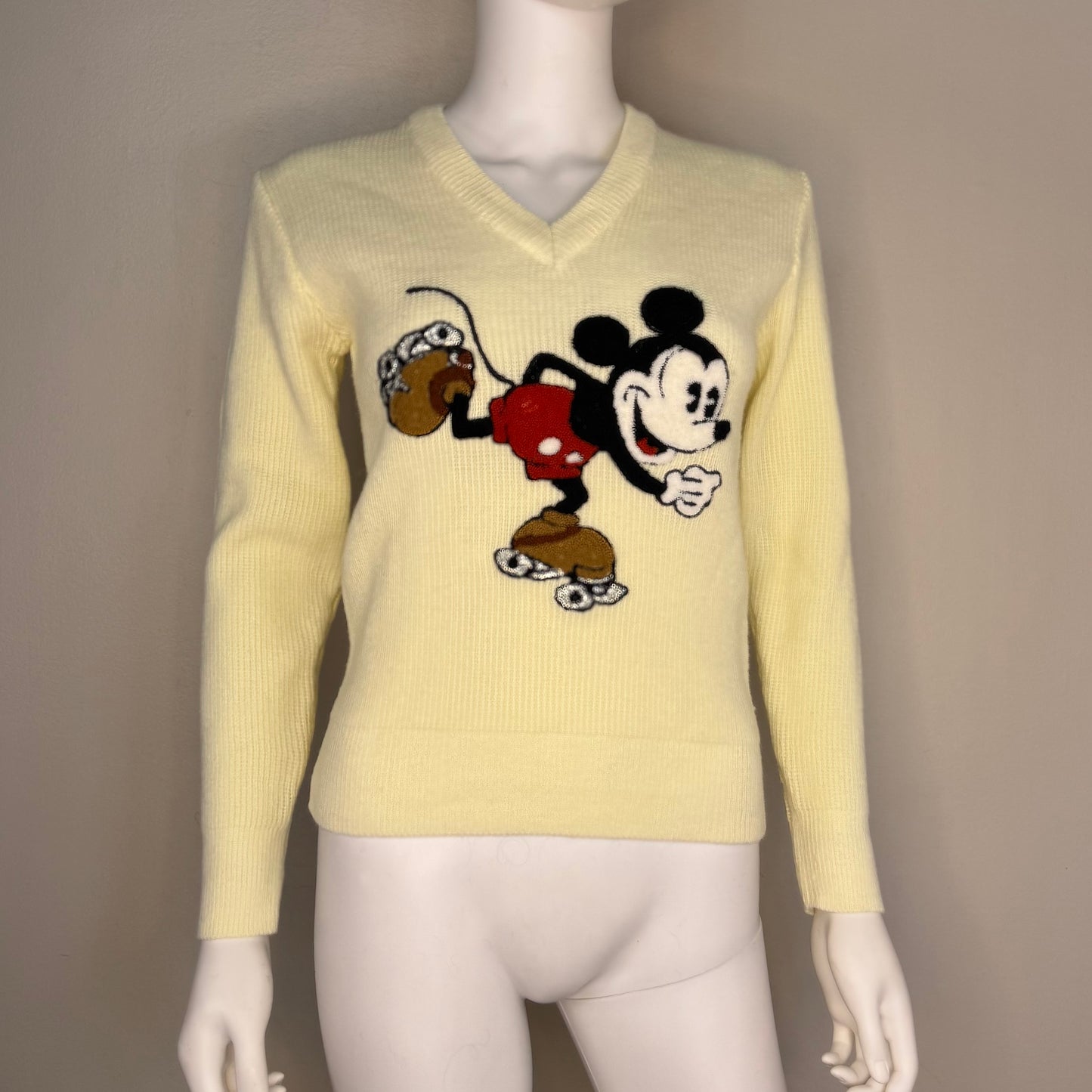 1970s Mickey Mouse Roller Skate Sweater, American Characters Size Small, Walt Disney Productions