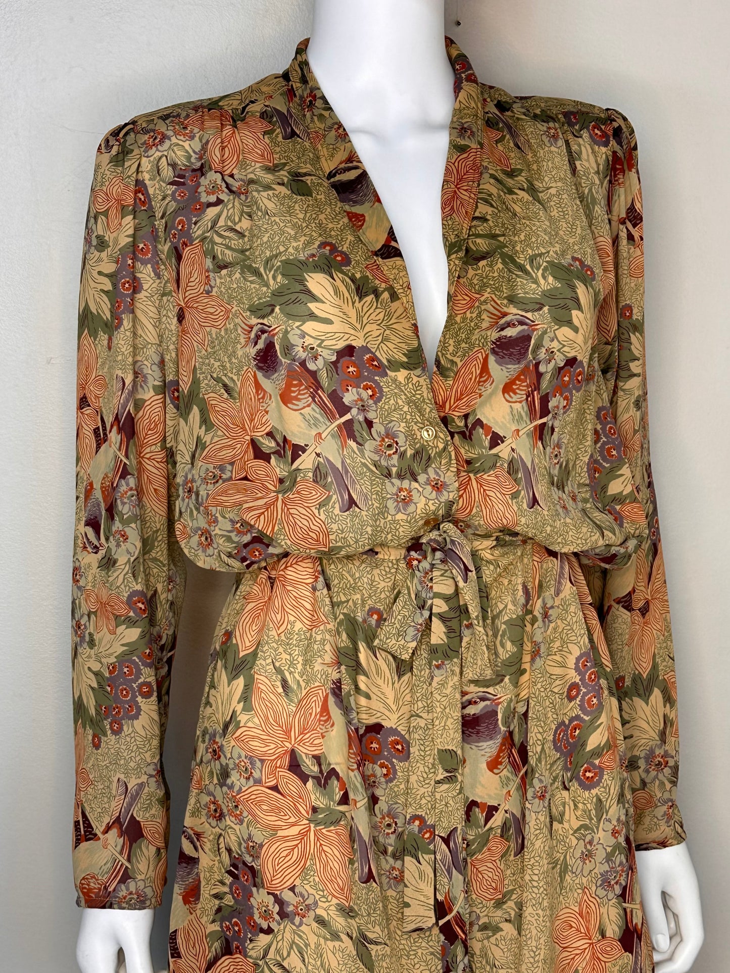 1970s Bird Print Shirt Dress, P.J. Walsh by Nicole Miller Size S/M