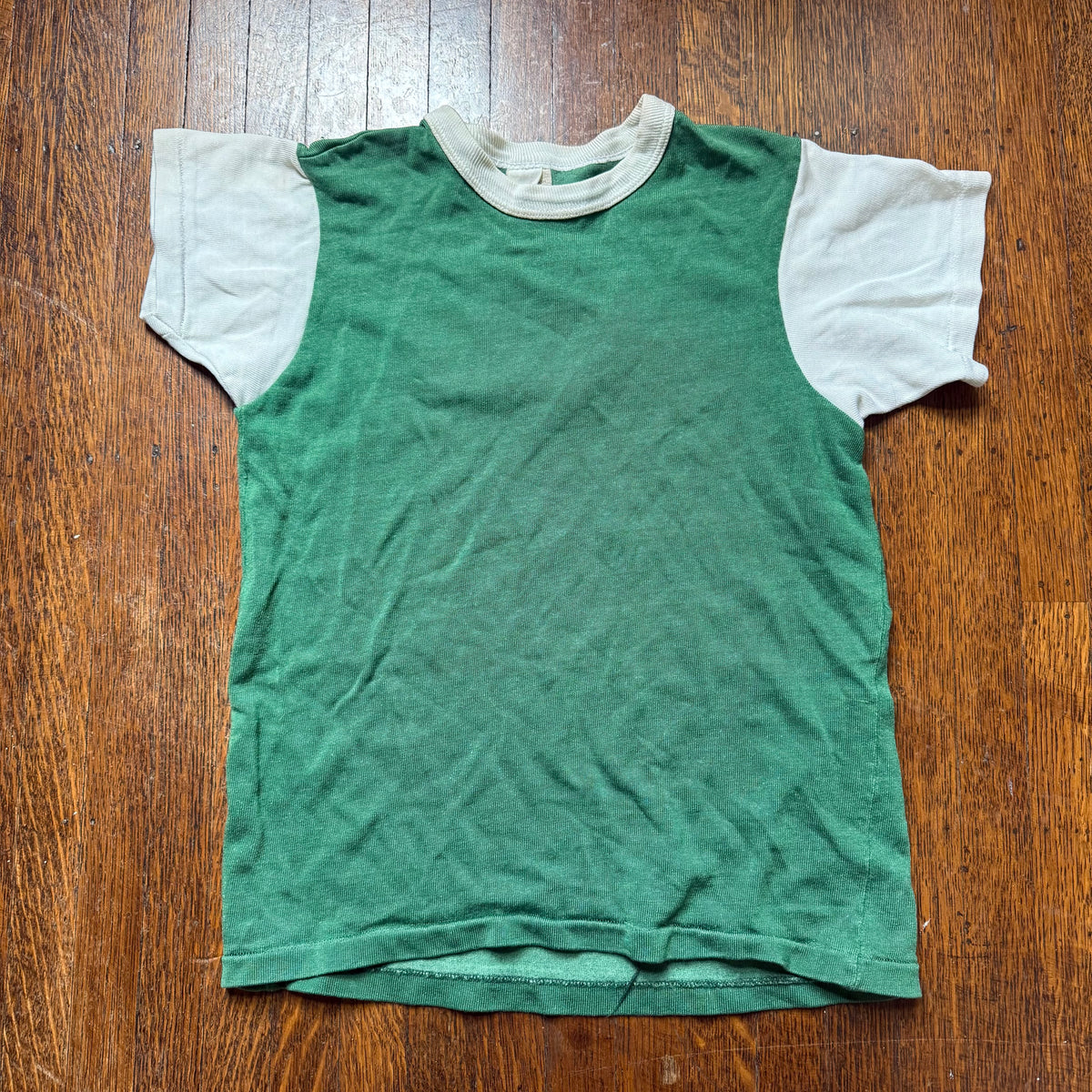 1960s/70s Kids’ Green and White Durene Jersey T-Shirt, Size Youth Medium/Adult XS No 18