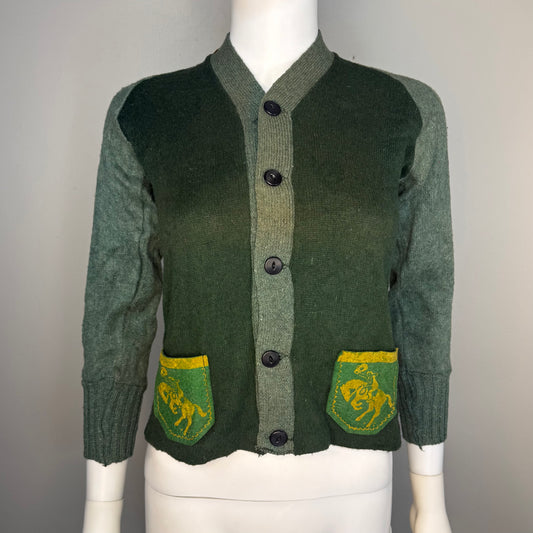 1940s Kids Western Cowboy Cardigan Sweater, Sportswear, Children’s Size Large, Adult Size XS/S, Deadstock with tags, Harris Davis Co
