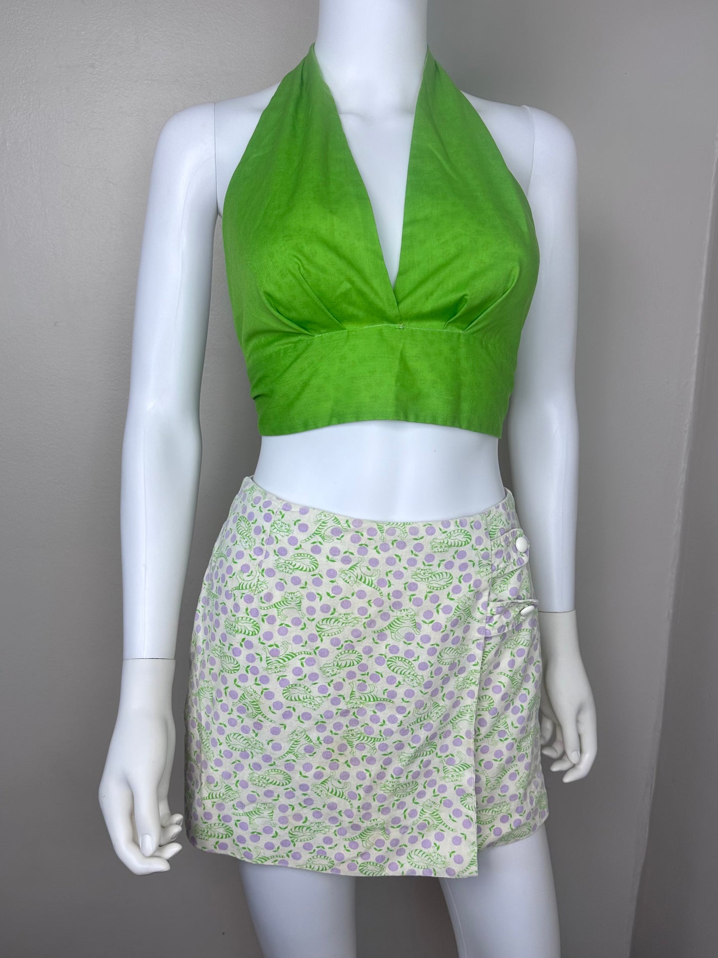 1960s Cat Print Skort, Size XS, High Waisted Micro Mini Skirt, Shorts