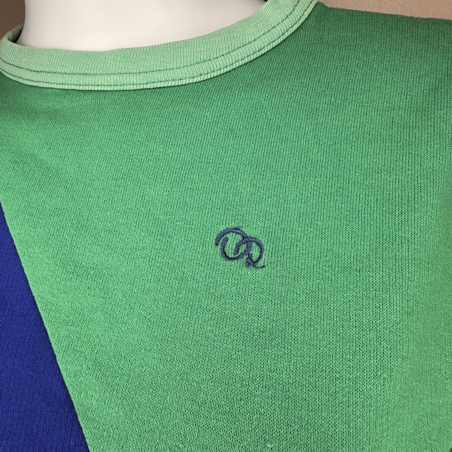 1980s Blue and Green Color Block Sweatshirt, Oscar de la Renta Active Size S/M