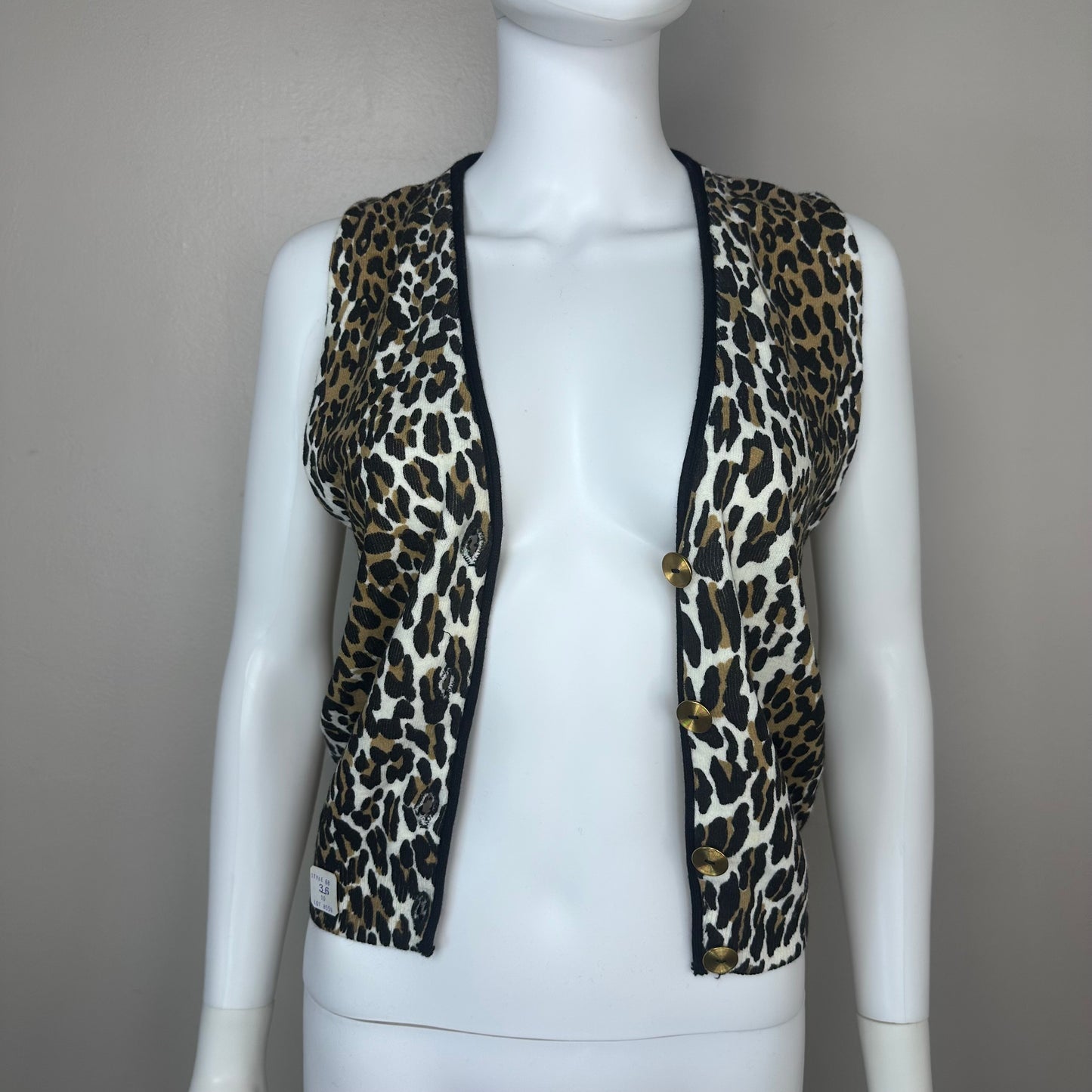 1950s Leopard Print Cardigan Sweater Vest, You’re Prettier in a Whittier, Deadstock with Tag