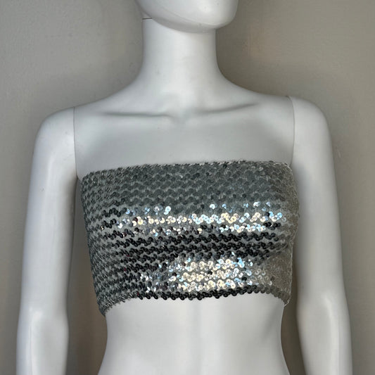 1980s Disco Silver Sequin Tube Top, Honey Collection Size XS/Small