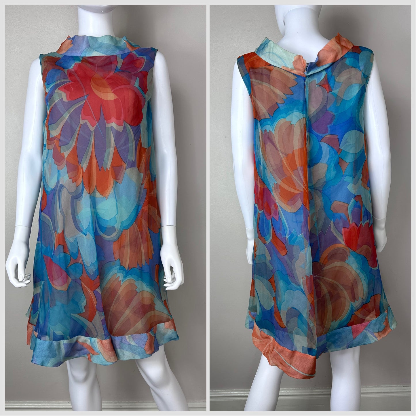 1960s Sheer Psychedelic Floral Dress, Jacques Heim Paris Size Medium