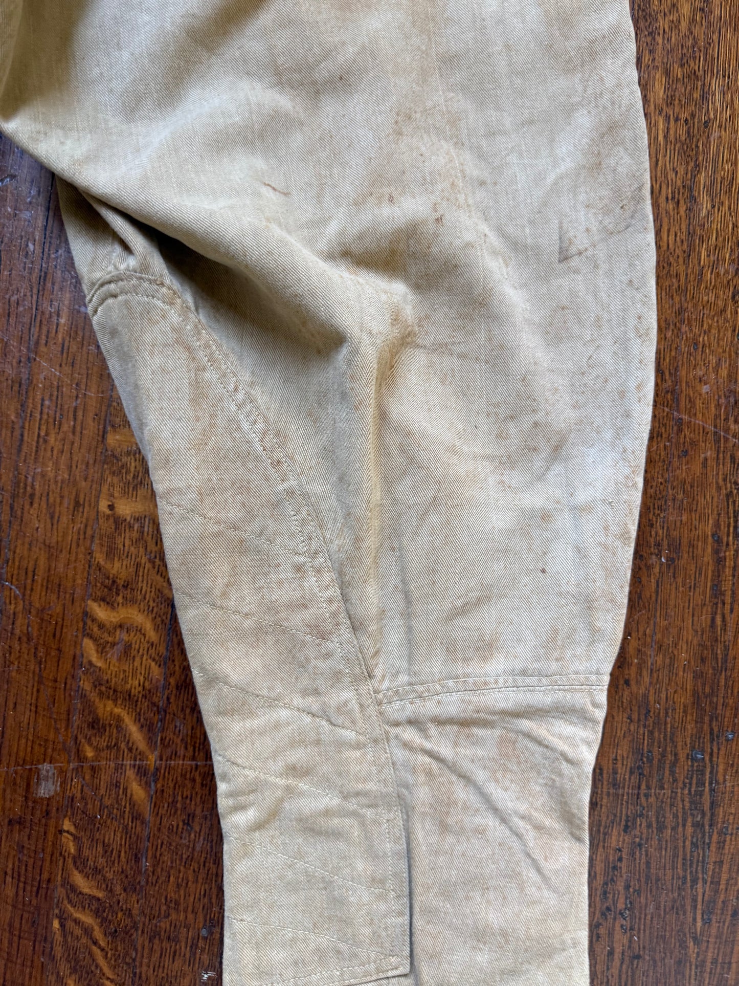 1910s WW1 Khaki Canvas Jodhpurs Pants, Summer Riding Breeches, Distressed Patina, 33"x26.25"