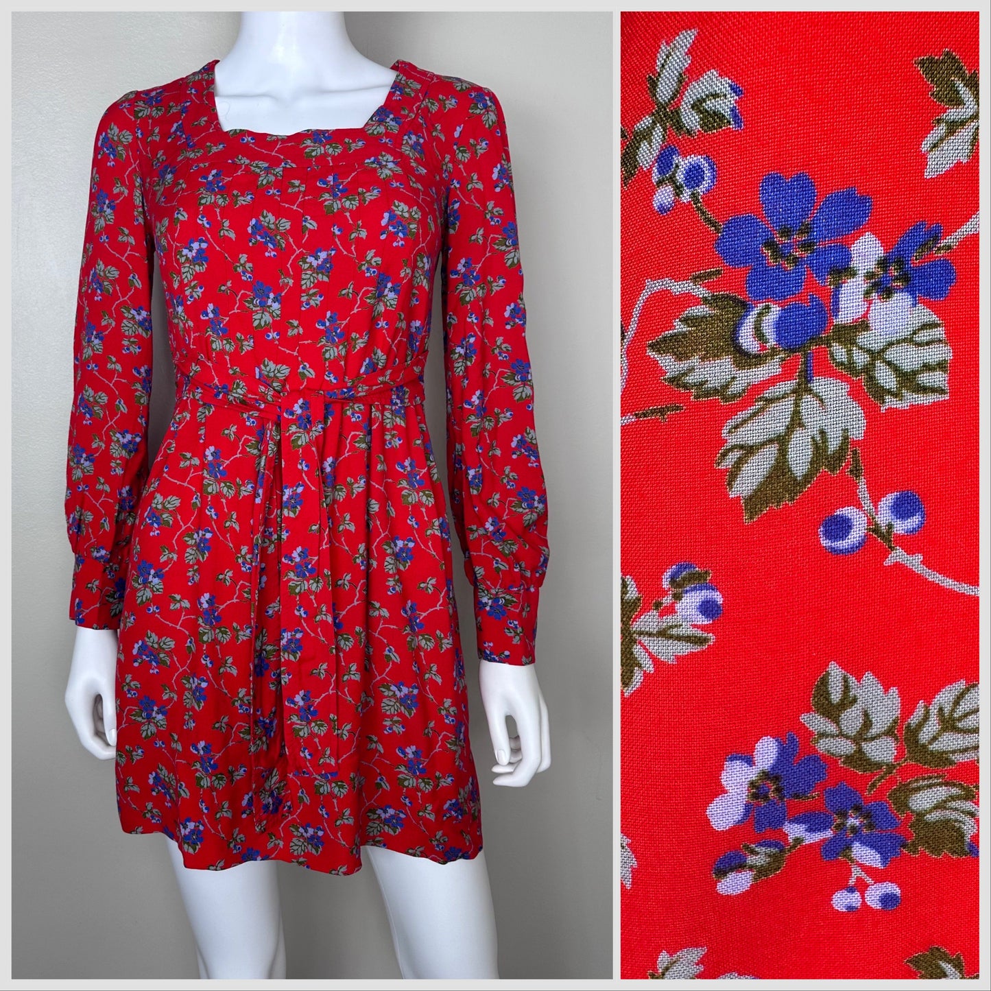 1970s Red Floral Mini Dress, Pacemaker Size Medium