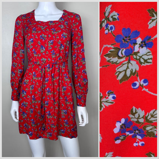 1970s Red Floral Mini Dress, Pacemaker Size Medium