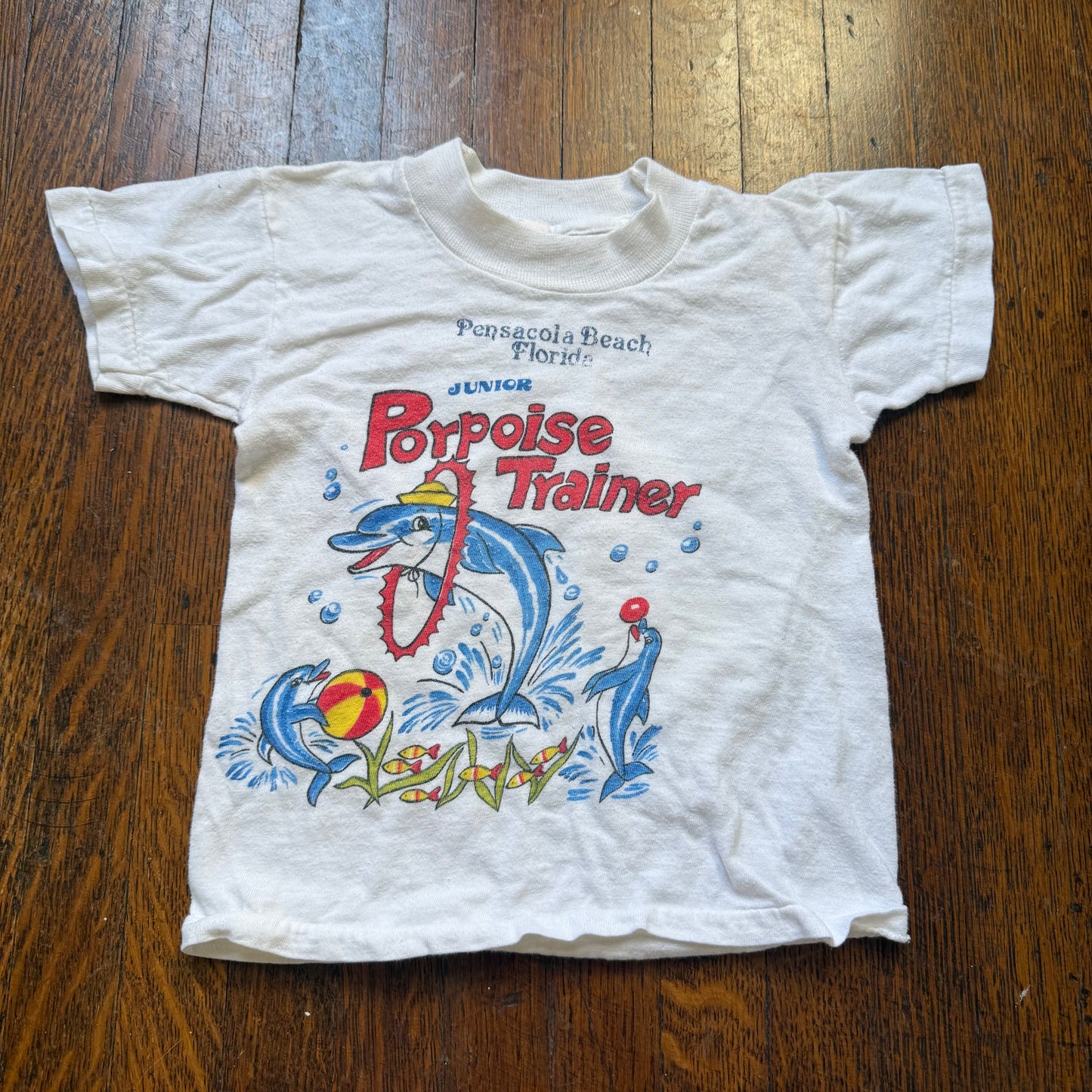 1970s Kids' Junior Porpoise Trainer T-Shirt, Pensacola Beach Florida, Size 12-18m