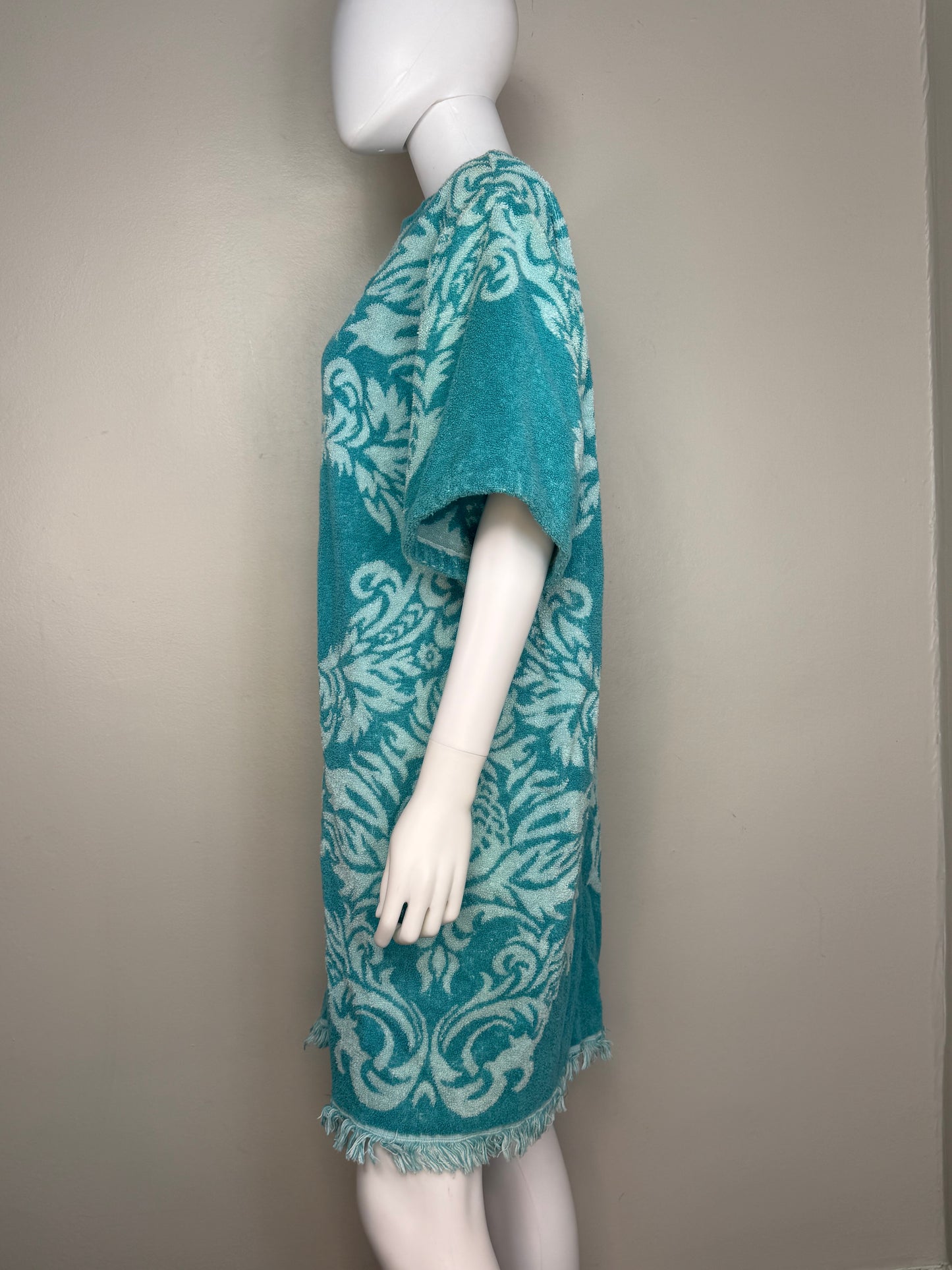 1960s/70s Teal Towel Dress, Gold Crest by Cone, Swim Beach Cover Up Size Small-Medium