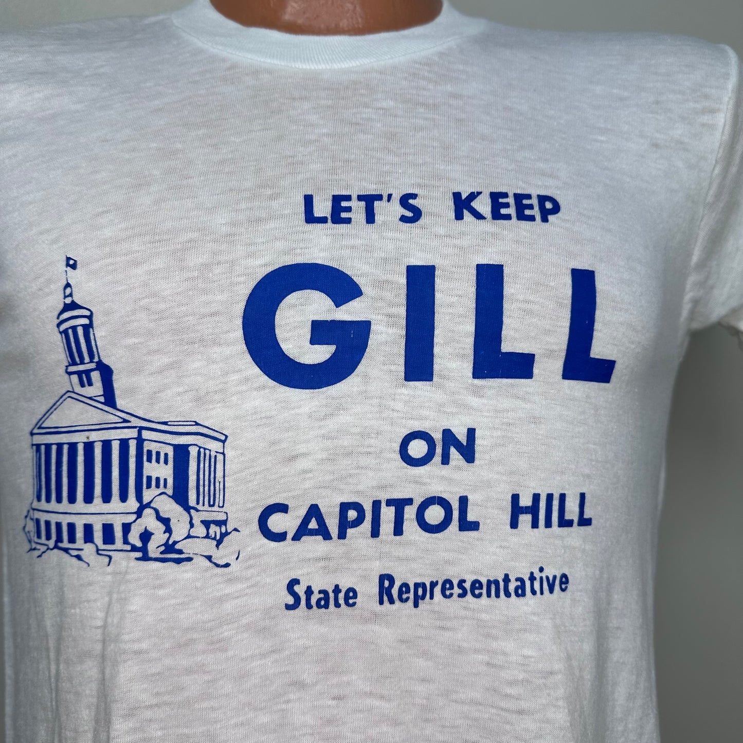 1970s Elbert T Gill Campaign T-Shirt, Size XS, Let’s Keep Gill on Capitol Hill, Tennessee State Representative, Memphis Politics