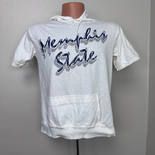 1980s Memphis State Hooded T-Shirt, Bike Size Medium, Short Sleeve Sweatshirt