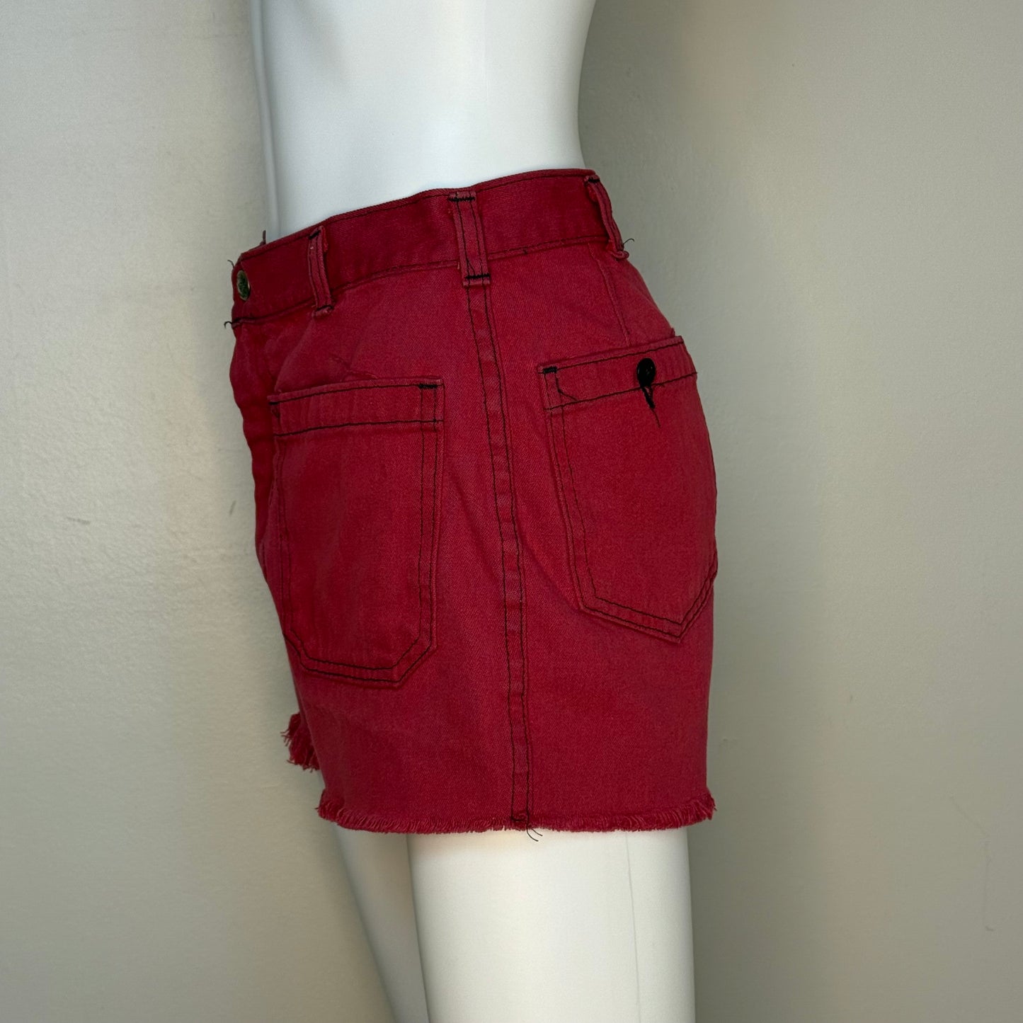 1970s Red Denim Cut Off Shorts, Navdungaree, 28" Waist, Navy Dungaree Jeans