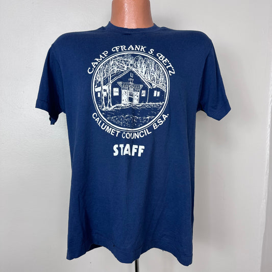 1980s Boy Scouts of America Camp Frank S Betz Staff T-Shirt, Screen Stars Size Medium, Calumet Council BSA