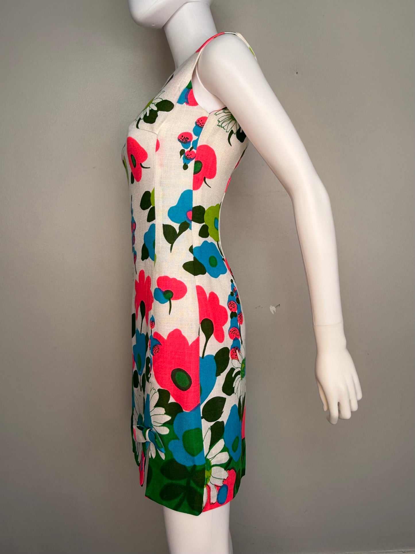 1960s Bright Floral Mini Dress, Aladdin Size XS