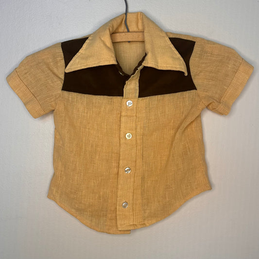 1970s Kids Tan and Brown Western Shirt Size 4/5