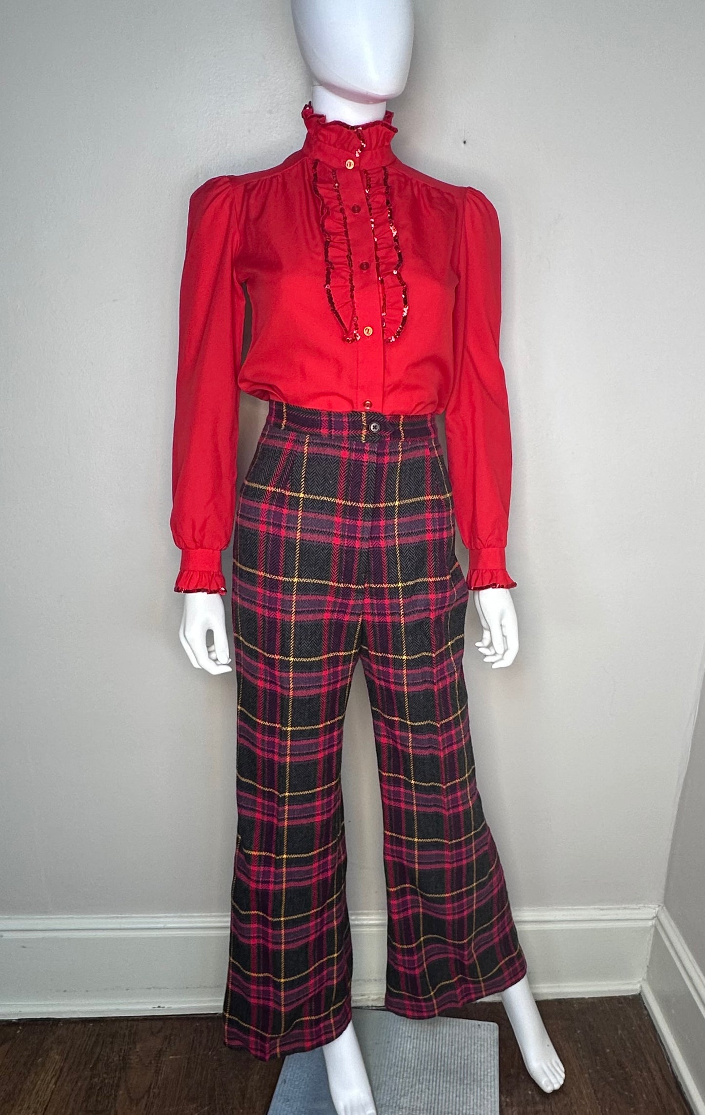 1970s Plaid Bell Bottom Slacks, Murr’s of California, 27.5x31.5