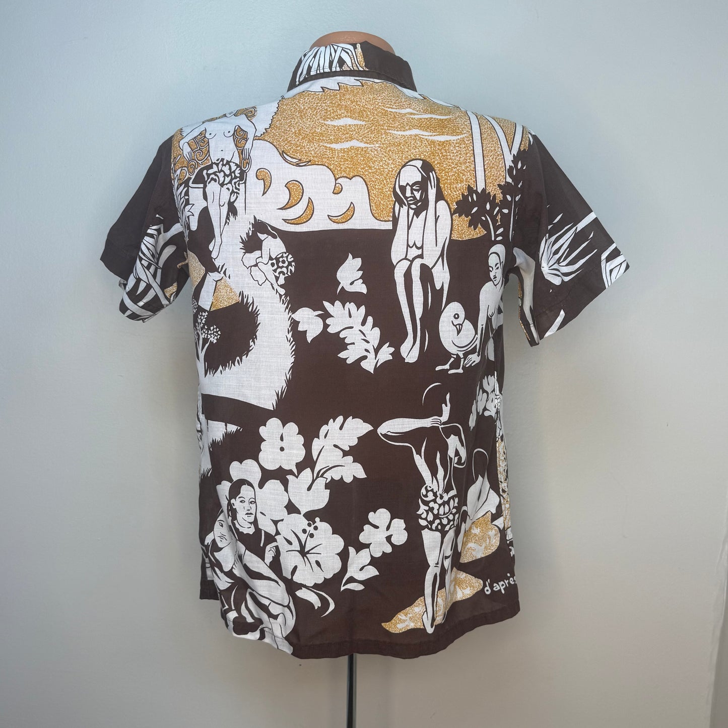 1970s d’ Apres Paul Gauguin Art Shirt, Size Small, Polynesian Islands, Tahiti