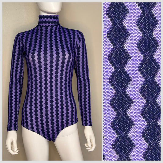 1970s Purple Striped Turtleneck Bodysuit, Hanes Size XS-Small