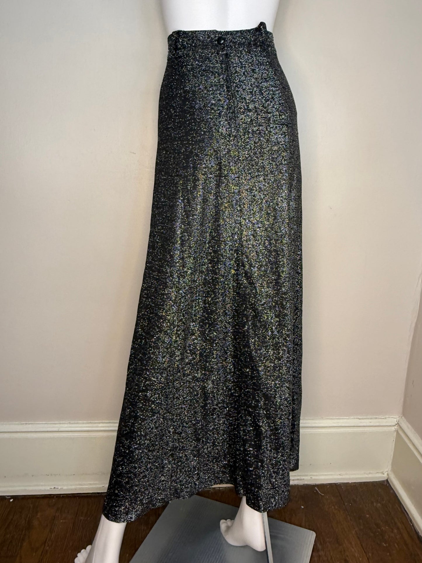 1960s/70s Black and Silver Lurex Maxi Skirt, Size XS