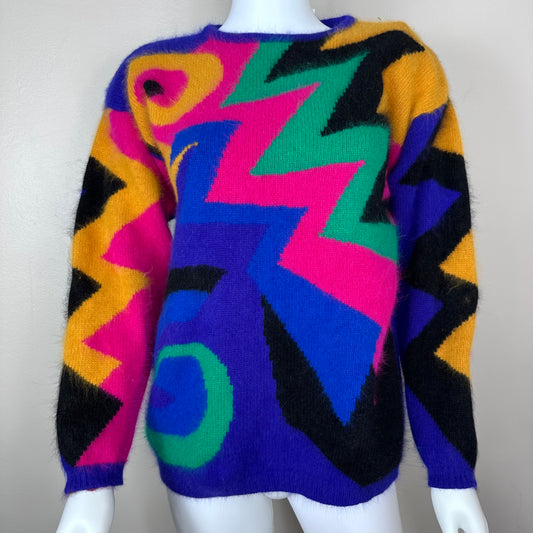1980s Bright and Bold Angora Sweater, Rafaella Size Small