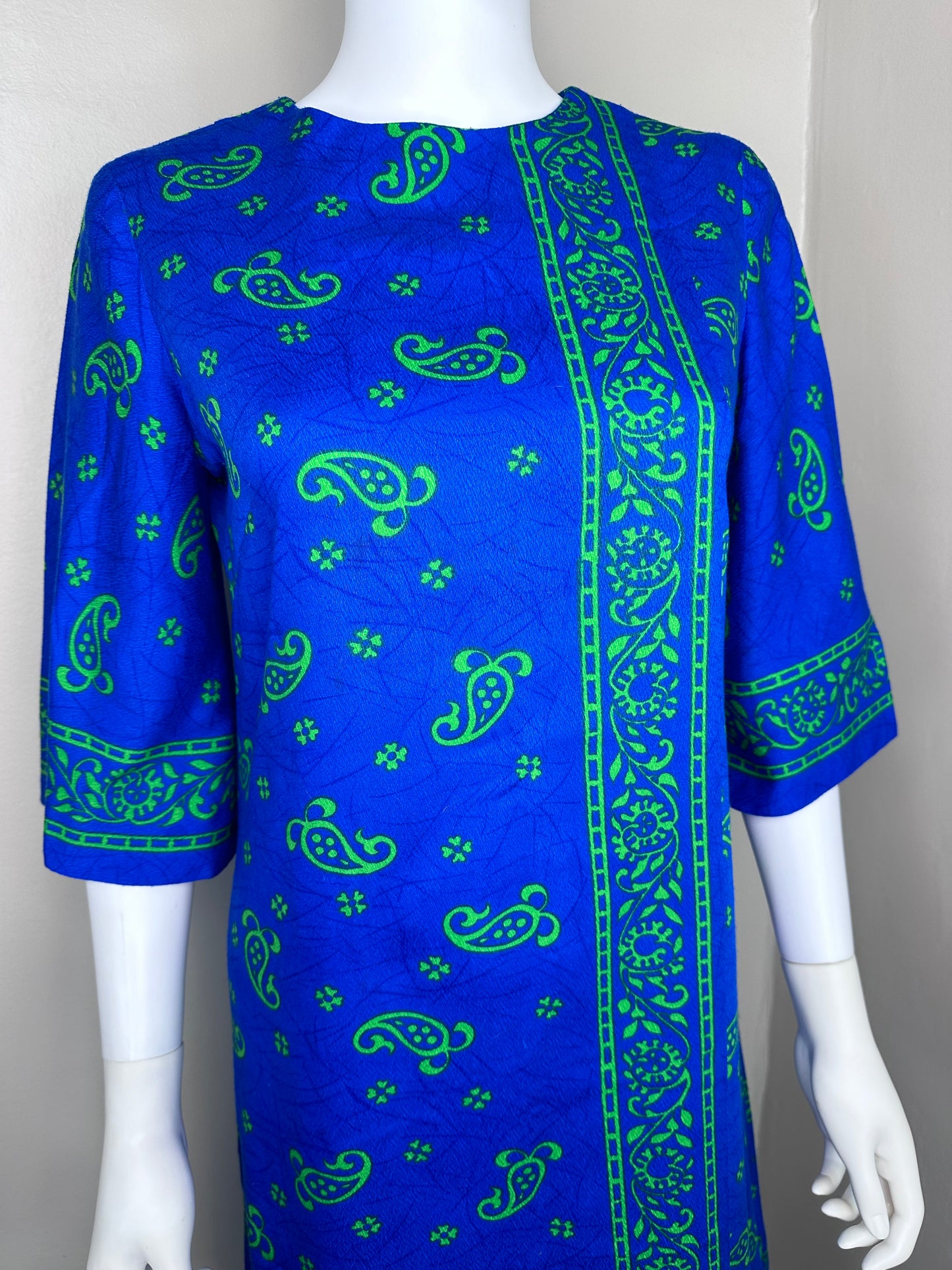 1960s Blue Paisley Maxi Dress, Liberty House Hawaii Polynesian Casuals Size Medium