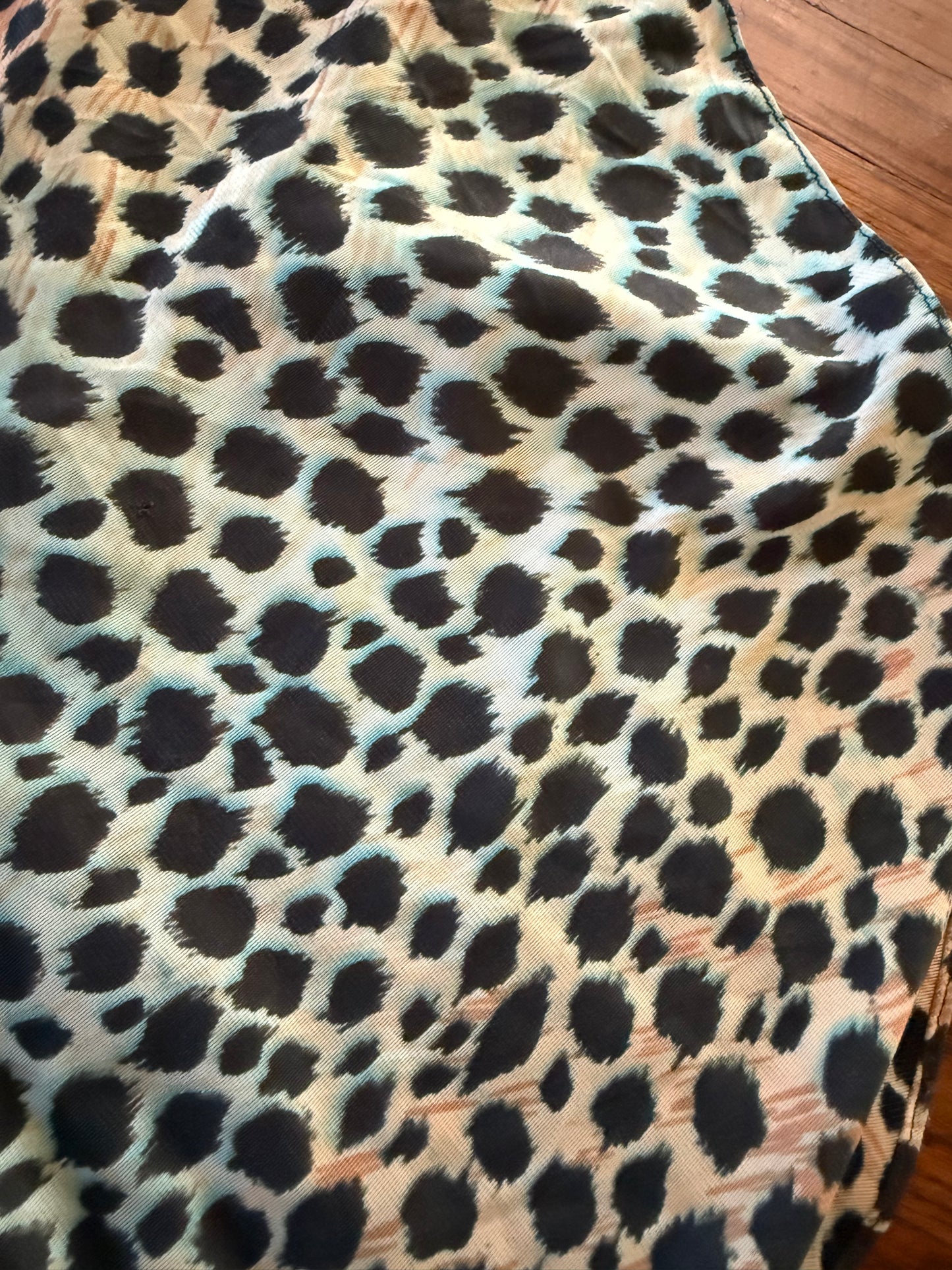 1970s Leopard Print Maxi Dress, Long Sleeve Turtleneck, Size Small, Curved Panel Skirt with Full Sweep