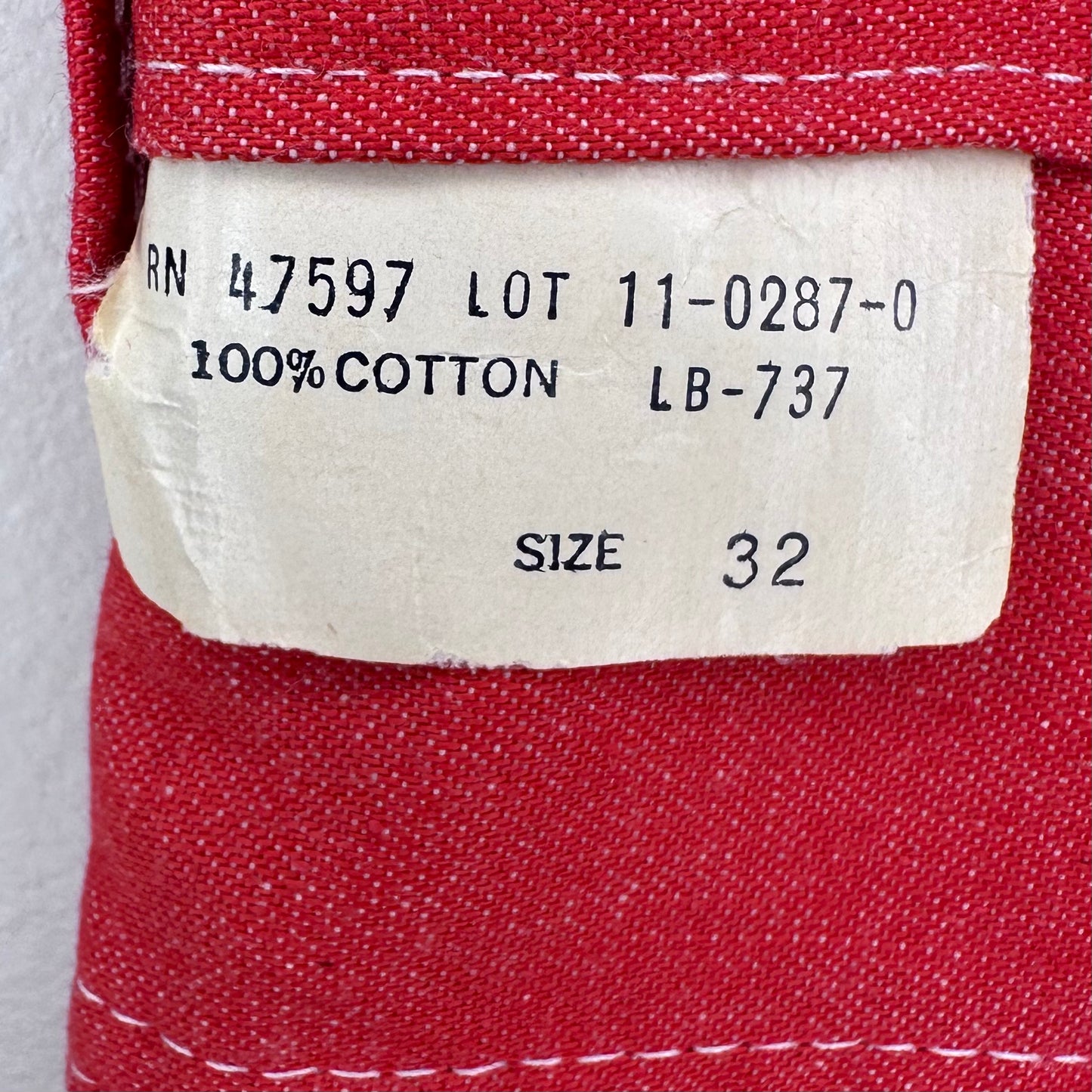 1970s Red Denim Carpenter Jeans, Bryson Mfg, 32"x30", Straight Leg