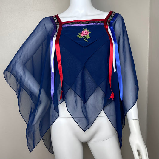 1970s Sheer Boho Top, Second Glance Size Small-Medium, Handkerchief Hem