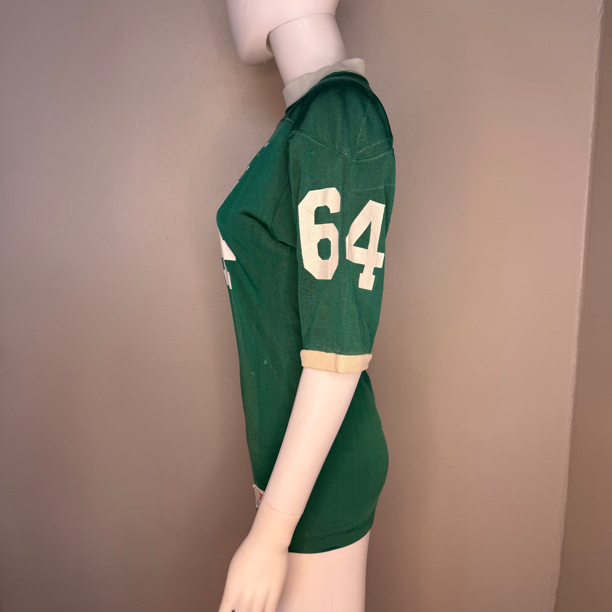 1970s Green Coleman Jersey, Champion Products Size 18, No 64, Distressed