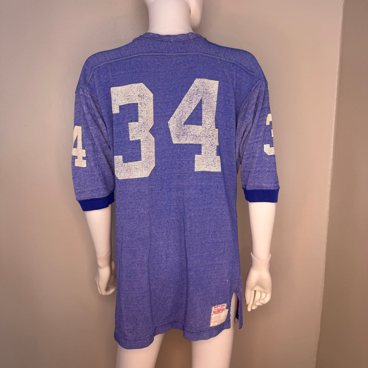 1960s Heather Blue Jersey, Dowdle & Jetton Sporting Goods Memphis Tenn Size 42, No 34, Distressed