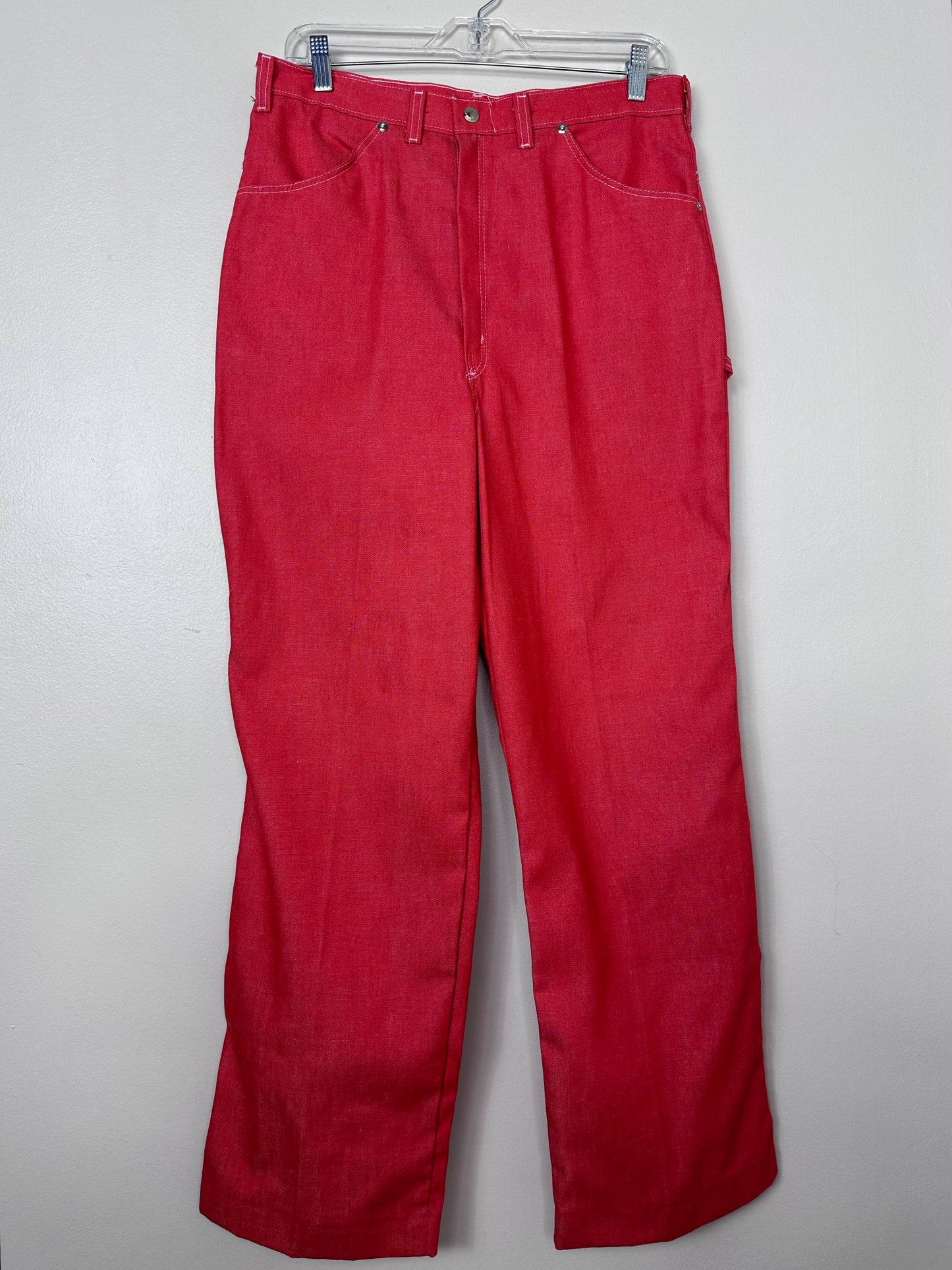 1970s Red Denim Carpenter Jeans, Bryson Mfg, 32"x30", Straight Leg