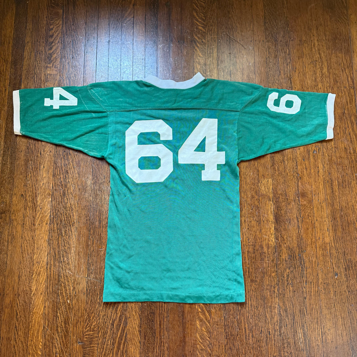 1970s Green Coleman Jersey, Champion Products Size 18, No 64, Distressed