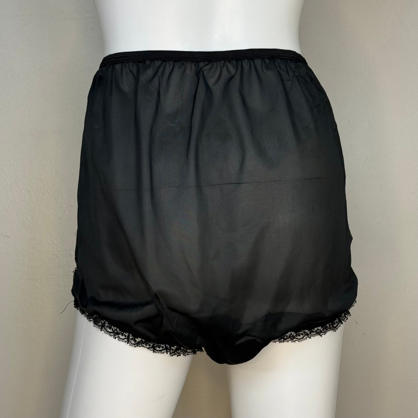 1950s Black Nylon High Waisted Panties, Pinehurst Lingerie Size 7, New Deadstock with Tag