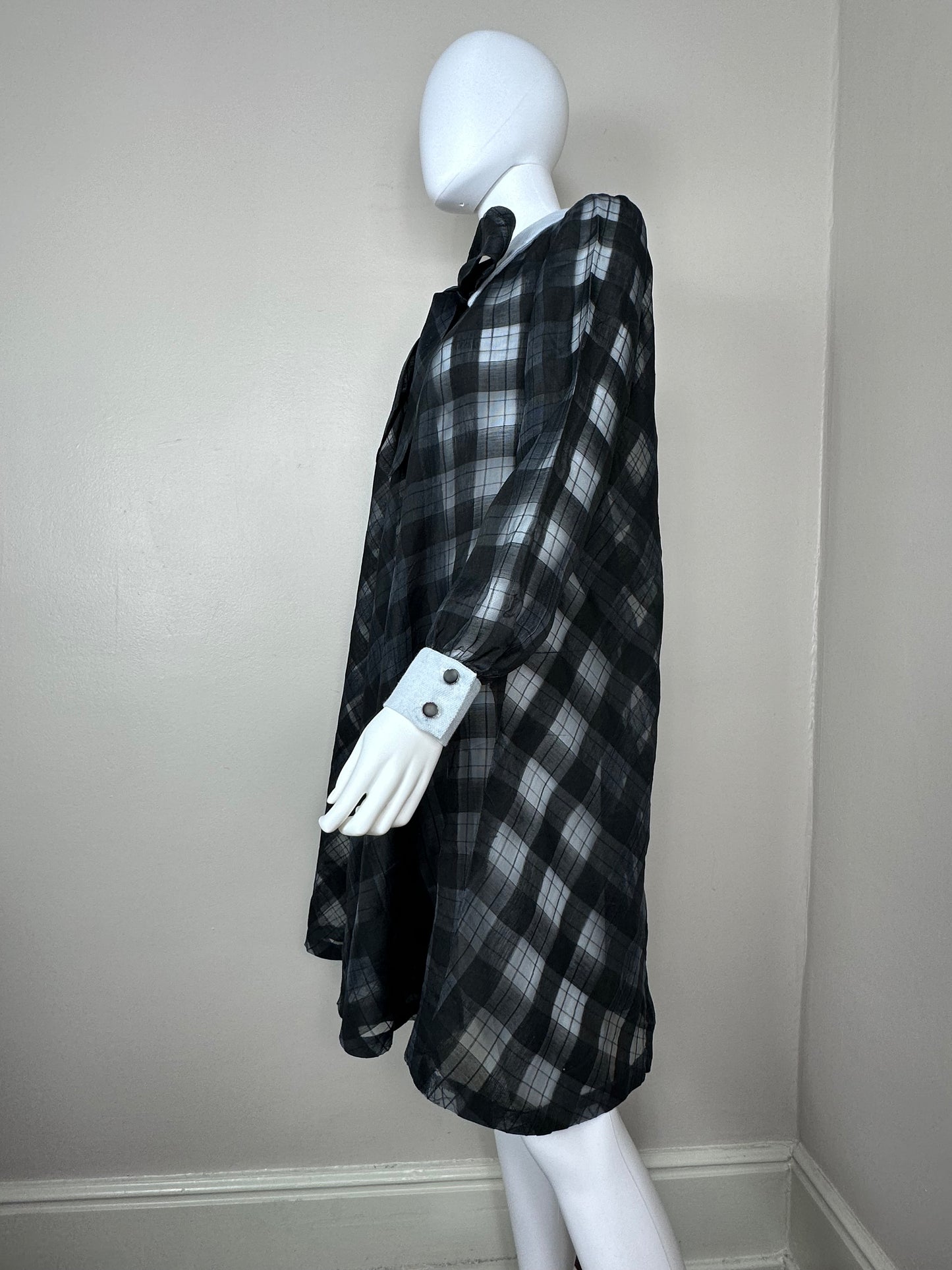 1960s Sheer Black Plaid Tent Dress, Fashionmaker Original Size S-M