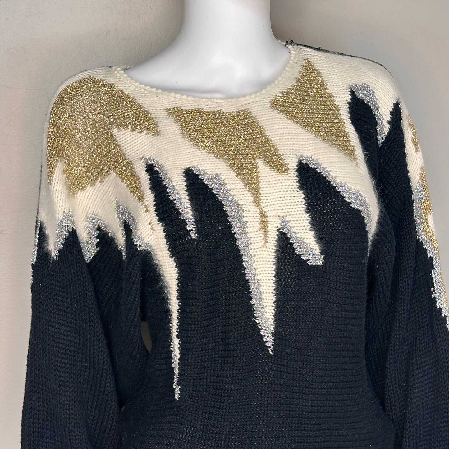 1980s/90s Black and Gold Metallic Abstract Sweater, Bramble Lane Size S/M