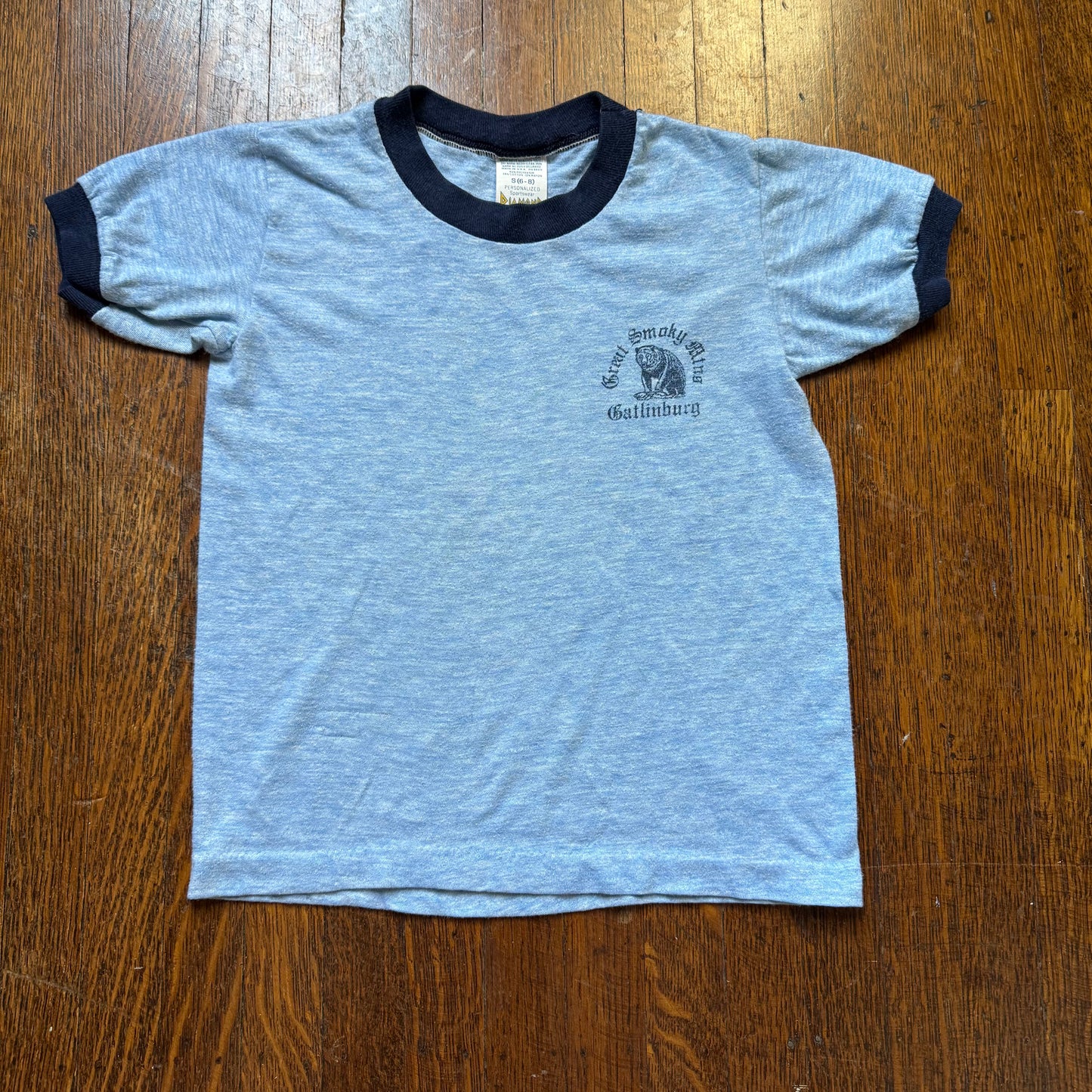 1980s Great Smoky Mtns Gatlinburg T-Shirt, Diamond G Size 6-8, Blue Ringer Tee