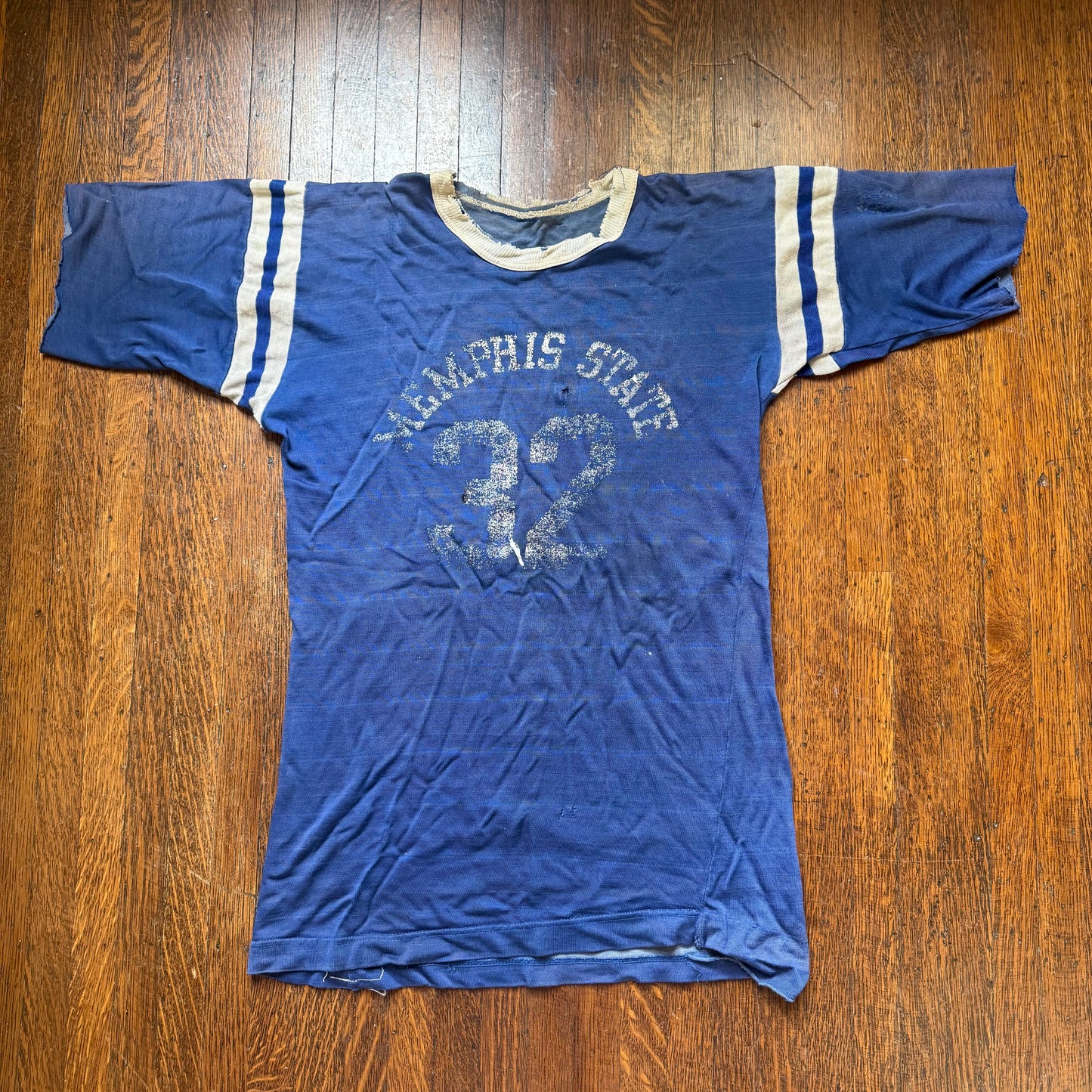 1970s Memphis State University Durene Jersey T-Shirt, Velva Sheen Size Medium, Distressed