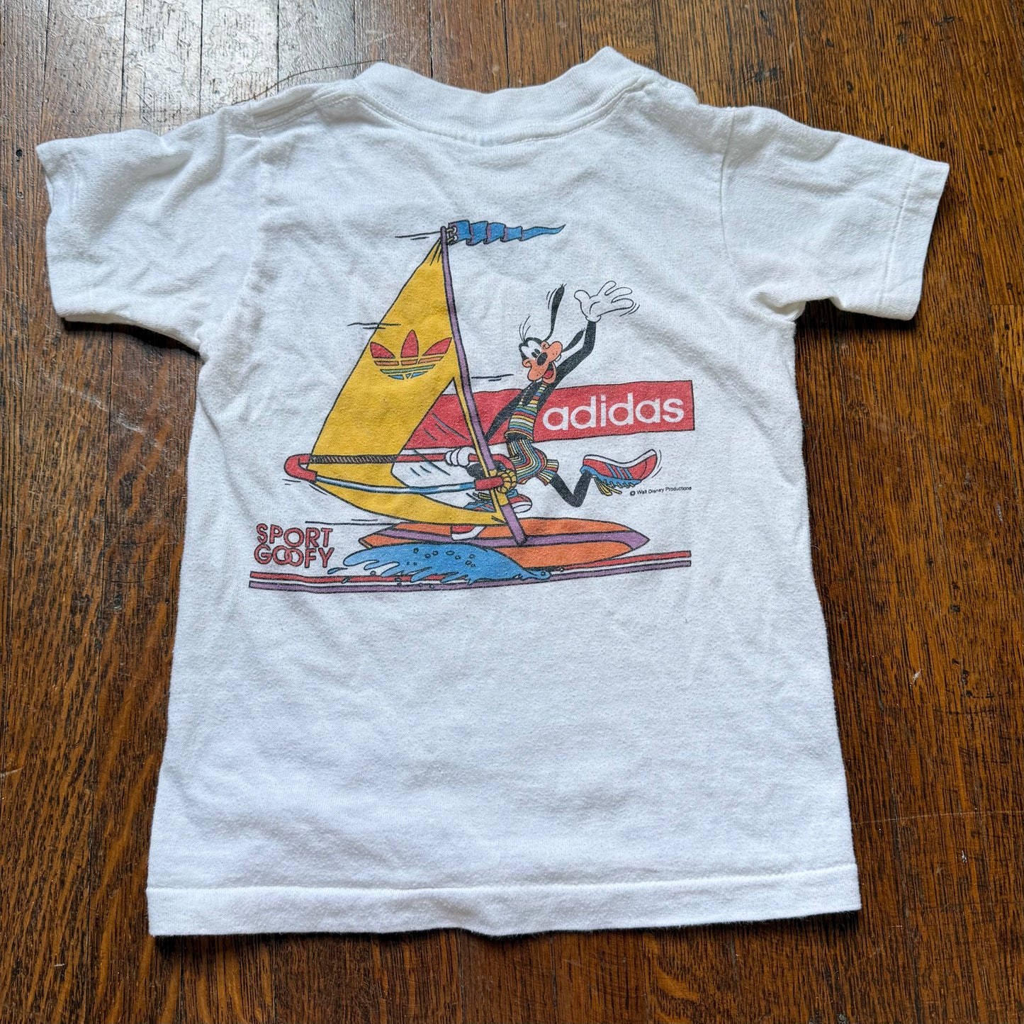 1980s Kids' Adidas Sport Goofy T-Shirt, Size 4/5, Wind Surfing, Walt Disney