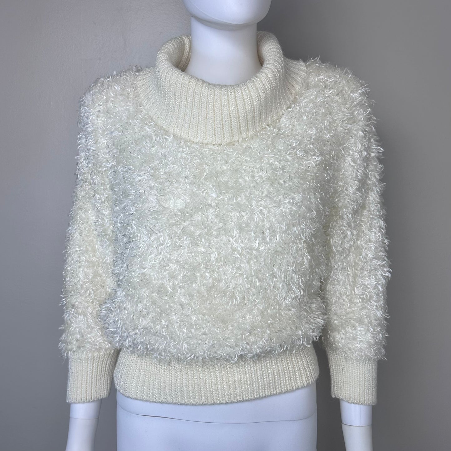 1980s Fluffy Cream Turtleneck Sweater, Sideffects Size Small