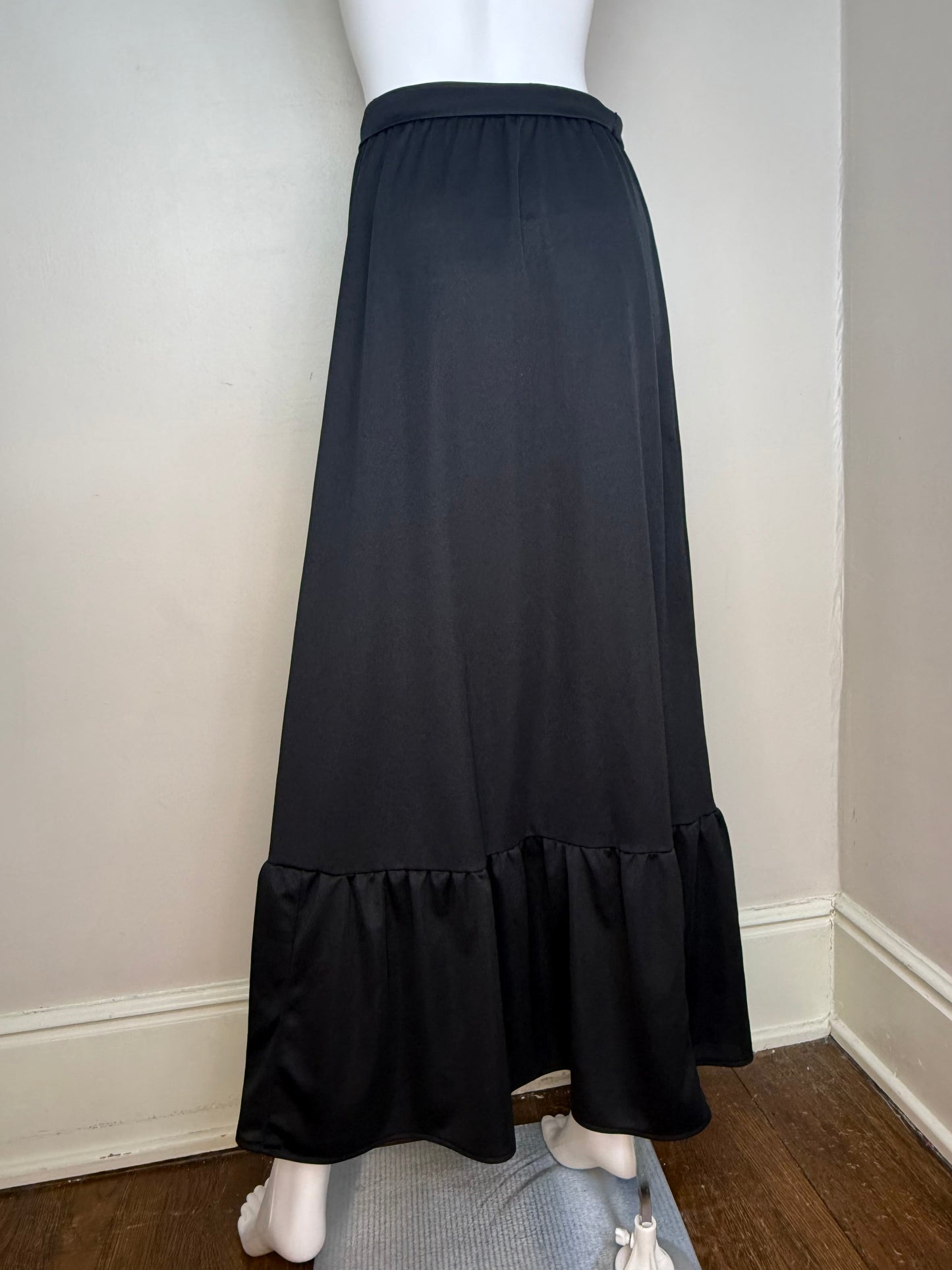 1970s Black Maxi Skirt, Berg-Ray Frocks Size X-Small-Medium, Prairie Style