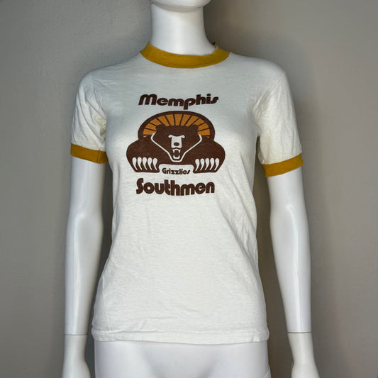1970s Memphis Southmen Ringer T-Shirt, Youth M-L/Adult XS, World Football League, Grizzlies