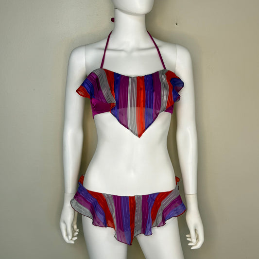 1970s/80s Pink Ruffle Bikini, De Weese Design Size XS/S