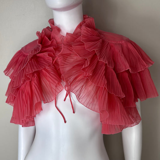 1950s/1960s Coral Nylon Pleated Ruffle Bed Jacket, The Stella Fagin Size Medium