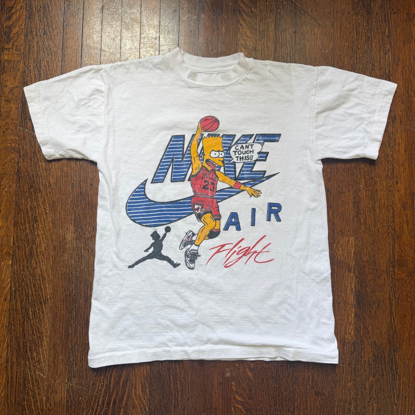 1990s Bootleg Bart Simpson T-Shirt, Chicago Bulls Michael Jordan 23, Nike Air Flight, You Can’t Touch This, Simpsons Parody, NewStar California