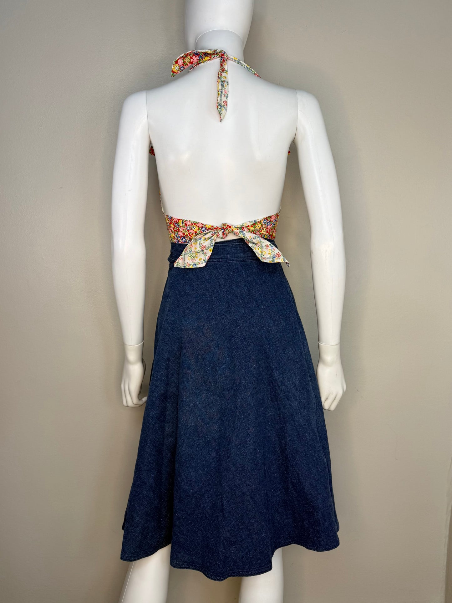 1970s Denim Wrap Midi Skirt, Handmade Size XS-Small
